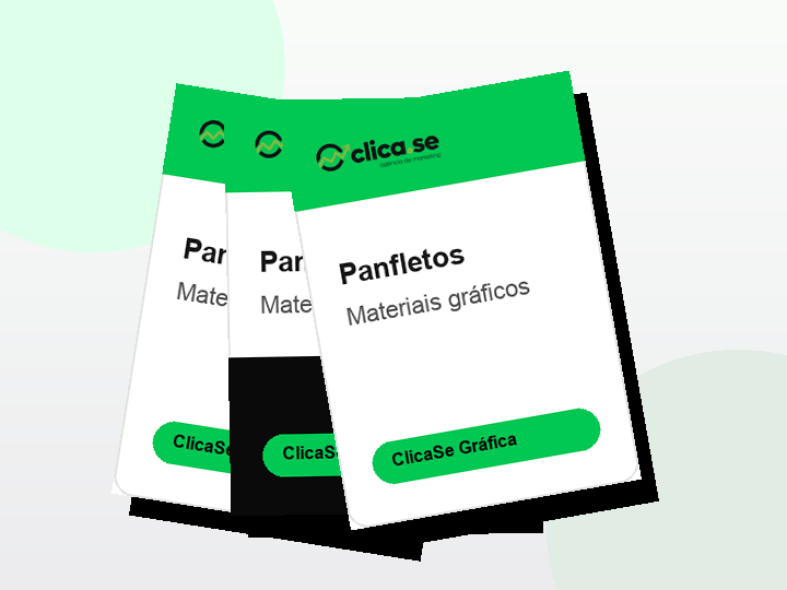 Mockup de panfletos promocionais da ClicaSe Gráfica